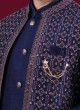 Traditional Wear Navy Blue Nehru Jacket Set In Silk